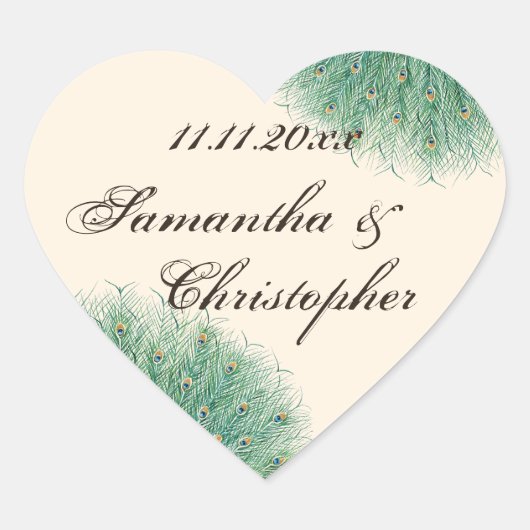 Peacock Feathers Hart Sticker (Voorkant)