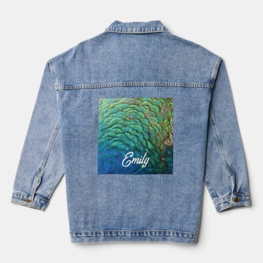 Peacock Feathers I Colorful Abstract Natuur Design Denim Jacket (Achterkant)