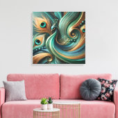 Peacock Feathers in Abstract Flow Canvas Art (Insitu (Woonkamer))