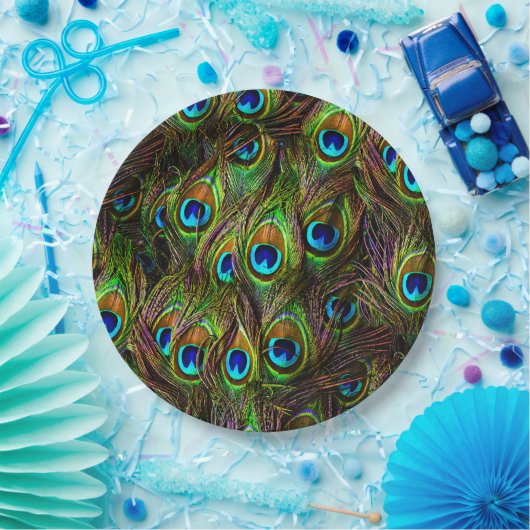 Peacock Feathers Invasion Papieren Bordje (Feest)