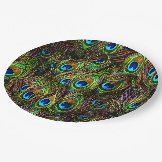 Peacock Feathers Invasion Papieren Bordje (Gekanteld)