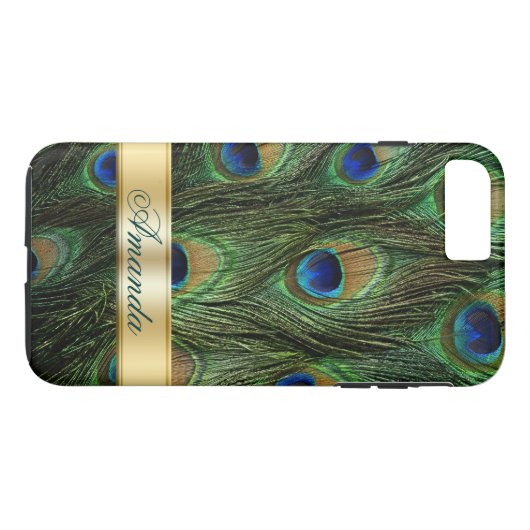 Peacock Feathers iPhone 7 Plus Monogram Hoesje (Achterkant (Horizontaal))