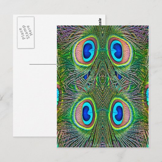 Peacock Feathers Kaleidoscope Print Briefkaart (Voorkant / Achterkant)