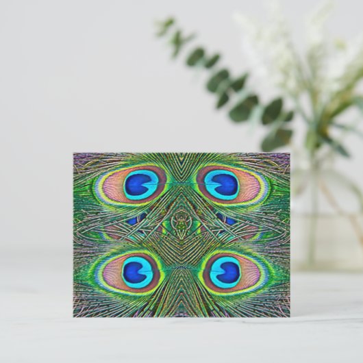 Peacock Feathers Kaleidoscope Print Briefkaart (Staand voorkant)