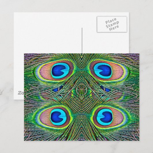 Peacock Feathers Kaleidoscope Print Briefkaart (Voorkant / Achterkant)