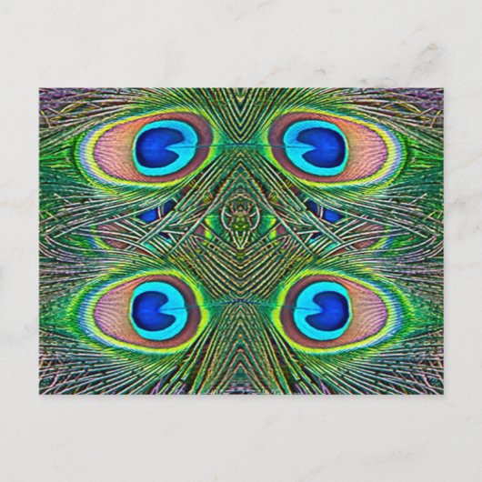 Peacock Feathers Kaleidoscope Print Briefkaart (Voorkant)