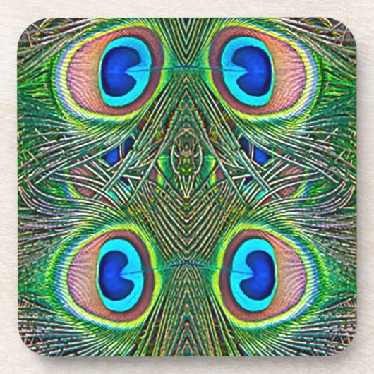 Peacock Feathers Kaleidoscope Print Drankjes Onderzetter (Voorkant)