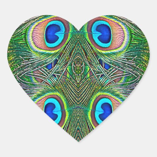 Peacock Feathers Kaleidoscope Print Hart Sticker (Voorkant)