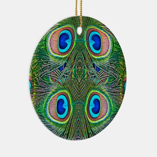 Peacock Feathers Kaleidoscope Print Keramisch Ornament (Rechts)