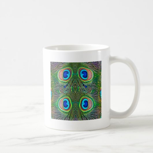 Peacock Feathers Kaleidoscope Print Koffiemok (Rechts)