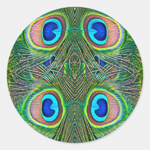 Peacock Feathers Kaleidoscope Print Ronde Sticker