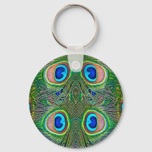 Peacock Feathers Kaleidoscope Print Sleutelhanger