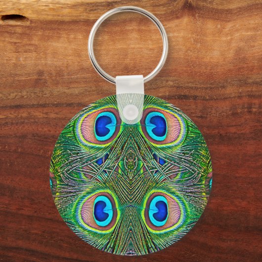 Peacock Feathers Kaleidoscope Print Sleutelhanger (Voorkant)