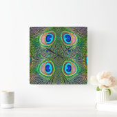 Peacock Feathers Kaleidoscope Print Vierkante Klok (Huis)