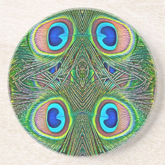Peacock Feathers Kaleidoscope Print Zandsteen Onderzetter (Voorkant)