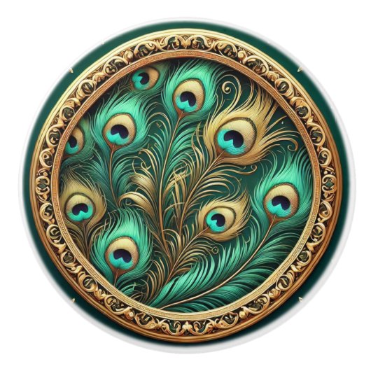 Peacock Feathers Keramische Knop (Voorkant)