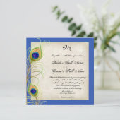 Peacock Feathers Koninklijke Blauwe Bruiloft uitno Kaart (Staand voorkant)