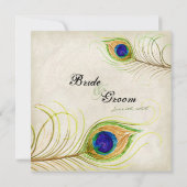 Peacock Feathers Koninklijke Blauwe Bruiloft uitno Kaart (Achterkant)