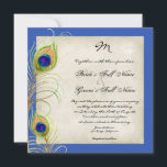 Peacock Feathers Koninklijke Blauwe Bruiloft uitno Kaart<br><div class="desc">Dit is een eigentijdse, verfijnde uitnodiging. Met gestileerde, handgekleurde pauwenveren met uw keuze van achtergrondkleur, hier weergegeven in koninklijk pauwenblauw. Ook verkrijgbaar in een aangepaste kleurversie waar u elke kleur kunt plaatsen waar de achtergrondkleur nu is. Selecteer tijdens het aanpassen "bewerken" en selecteer achtergrond in het vervolgkeuzemenu. U kunt elke...</div>