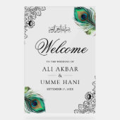Peacock Feathers Lace Muslim Wedding Welcome Acryl Bord (Voorkant)