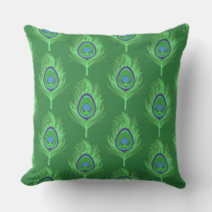 Peacock Feathers, Lime Green over Emerald Green Buitenkussen