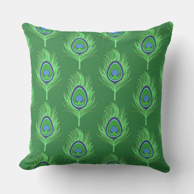 Peacock Feathers, Lime Green over Emerald Green Buitenkussen (Voorkant)