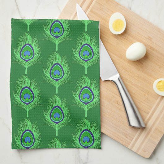 Peacock Feathers, Lime Green over Emerald Green Theedoek (Quarter Fold)