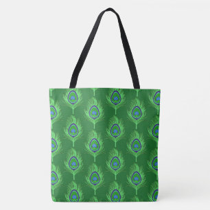 Peacock Feathers, Lime Green over Emerald Green Tote Bag