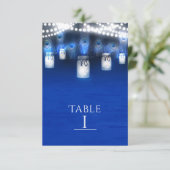 Peacock Feathers, Mason Jar & Lights Table Number Kaart (Staand voorkant)