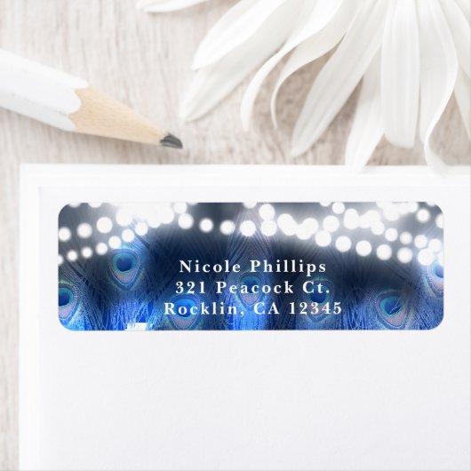 Peacock Feathers, Mason Jar & Lights Uitnodiging Etiket (Insitu)