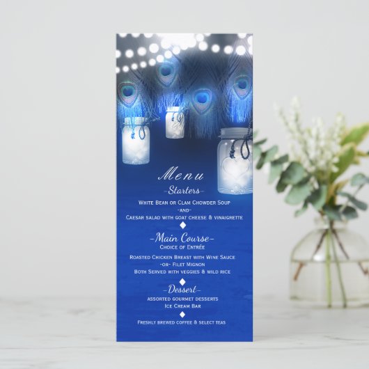 Peacock Feathers, Mason Jar & String Lights Menu (Staand voorkant)