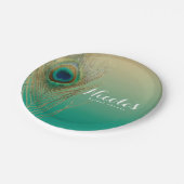 Peacock Feathers, Mason Jar & String Lights Party Papieren Bordje (Gekanteld)