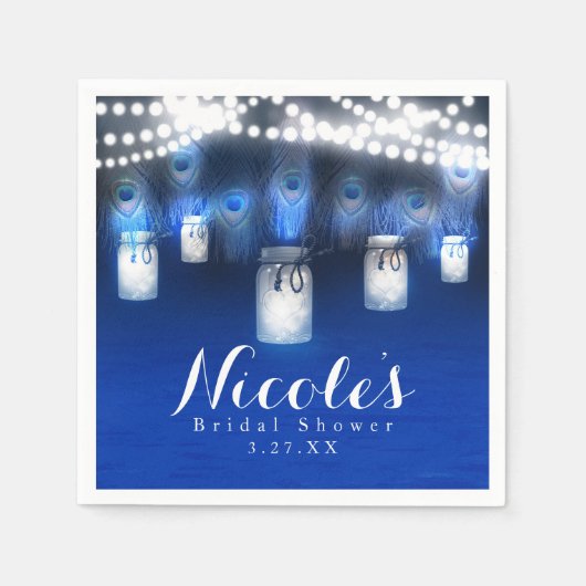 Peacock Feathers, Mason Jar & String Lights Party Servetten (Voorkant)