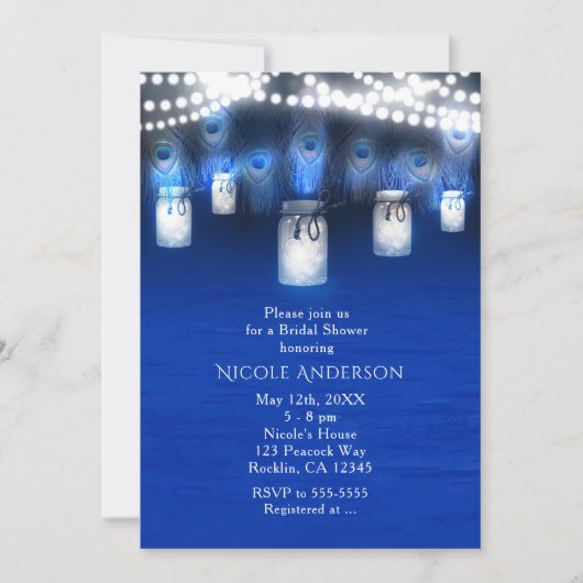 Peacock Feathers, Mason Jar & String Lights Rustic Kaart (Voorkant)