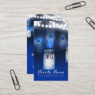 Peacock Feathers, Mason Jar & String Lights Rustic Visitekaartje