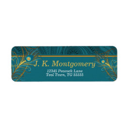 Peacock Feathers met Blauwgroen en goudkleuren Etiket