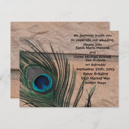 Peacock Feathers met Bricks Weddenschap Kaart (Voorkant / Achterkant)