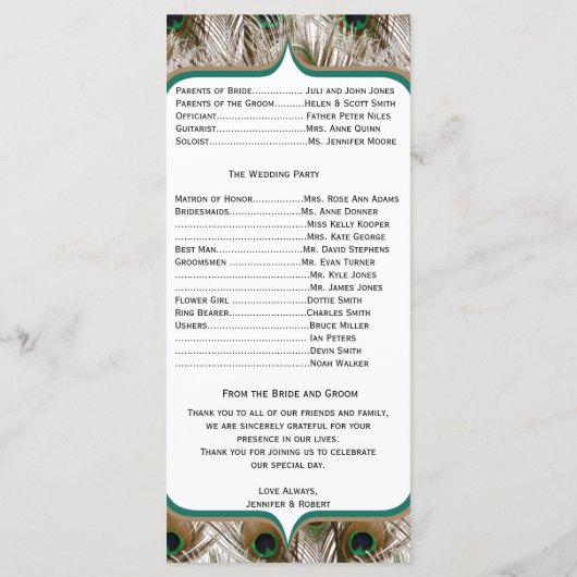 Peacock Feathers met een Dubbel Lijst Programma Programmakaart (Achterkant)