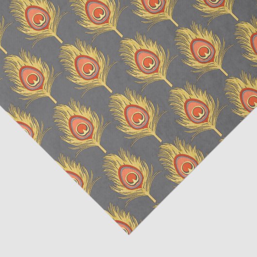 Peacock Feathers, mosterdgeel op grijs / grijs Tissuepapier (Detail)