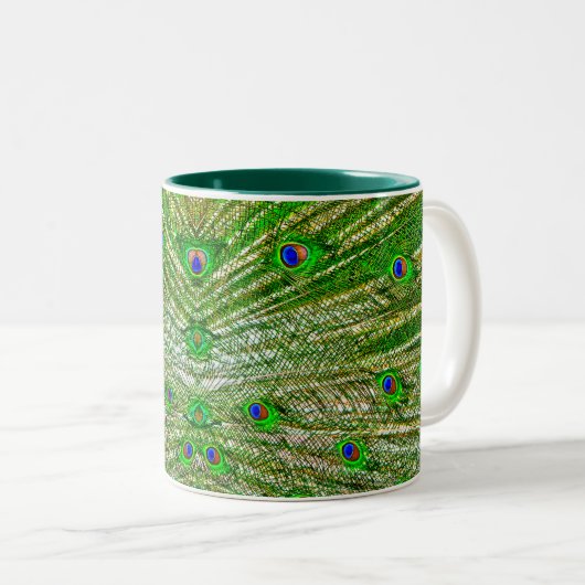 Peacock Feathers Mug Tweekleurige Koffiemok (Voorkant rechts)