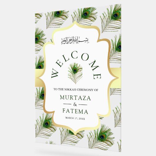 Peacock Feathers Muslim Wedding Welcome Acryl Bord (Hoek)