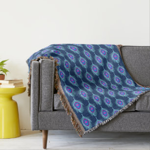 Peacock Feathers, Navy and Pastel Blue Deken