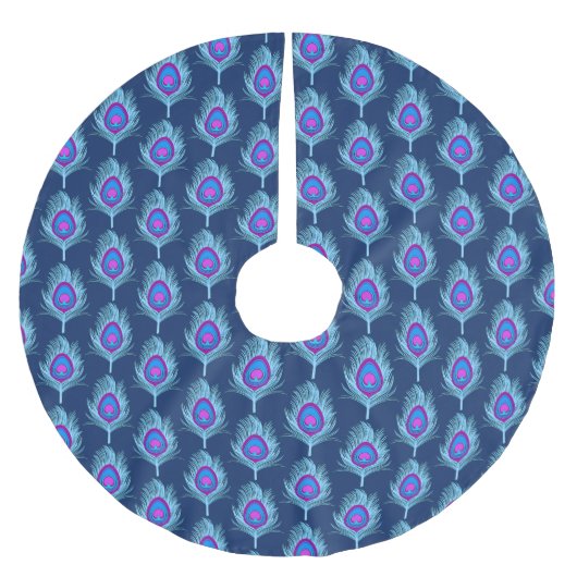 Peacock Feathers, Navy and Pastel Blue Kerstboom Rok (Voorkant)