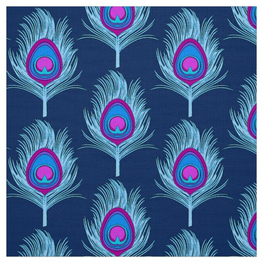 Peacock Feathers, Navy and Pastel Blue Stof (Swatch)