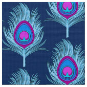 Peacock Feathers, Navy and Pastel Blue Stof (Close Up)