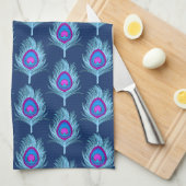 Peacock Feathers, Navy and Pastel Blue Theedoek (Quarter Fold)