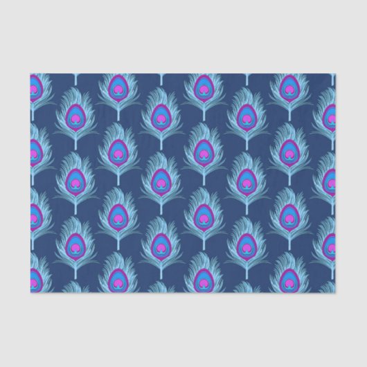 Peacock Feathers, Navy and Pastel Blue Tissuepapier (Voorkant)