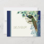 Peacock Feathers Navy Blue RSVP-respons RSVP Kaartje (Achterkant)