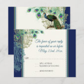 Peacock Feathers Navy Blue RSVP-respons RSVP Kaartje (Voorkant / Achterkant)