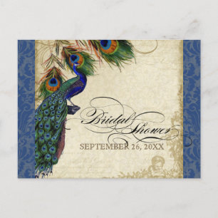 Peacock Feathers  Navy Blue Vrijgezellenfeest Uitnodiging Briefkaart